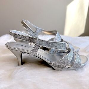 Dress Barn Silver Sparkly Glitter Slingback Sandal Heel Pumps Size 6.5 **EUC**